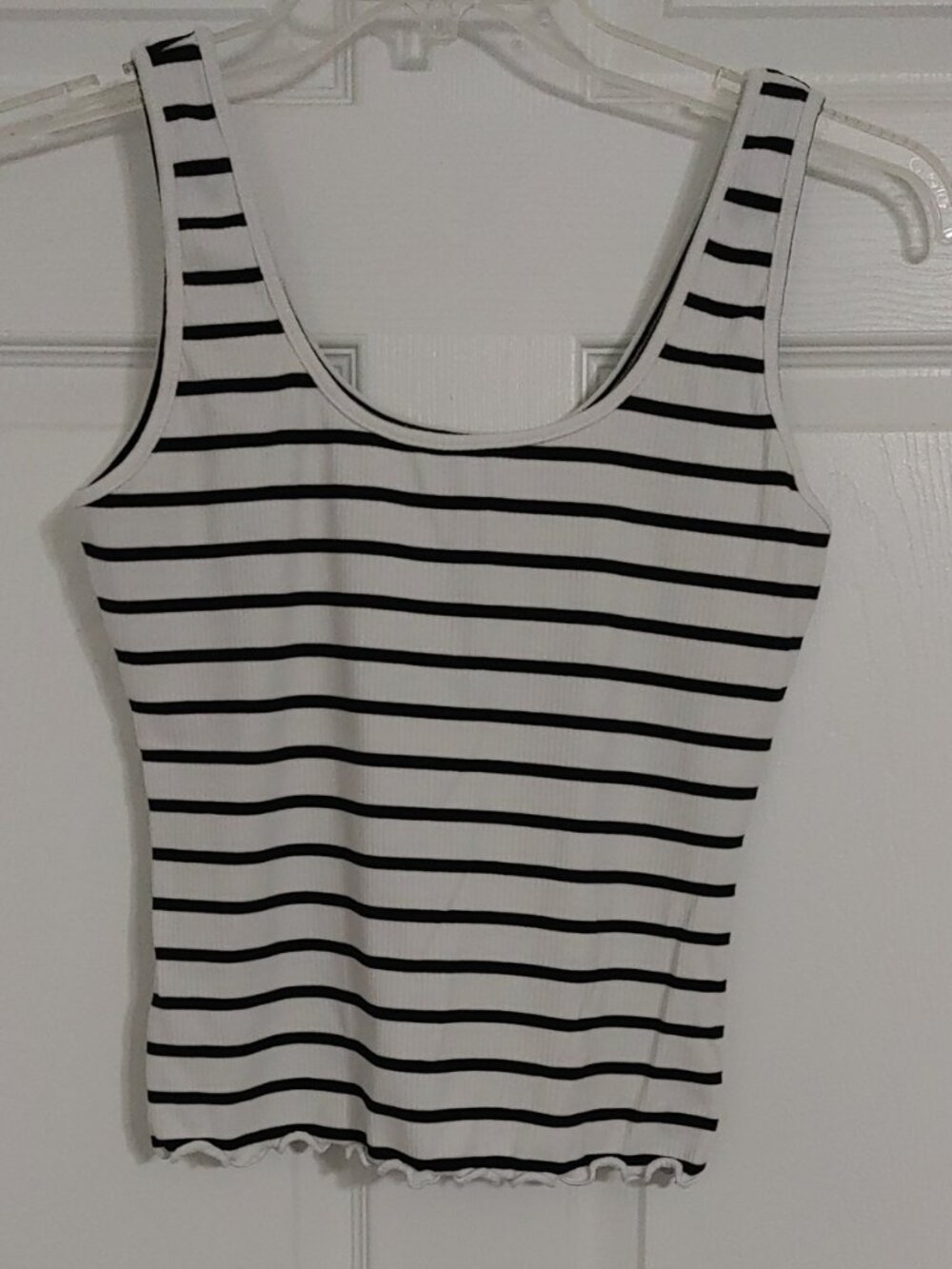 White and Black Striped Cropped Tank Top